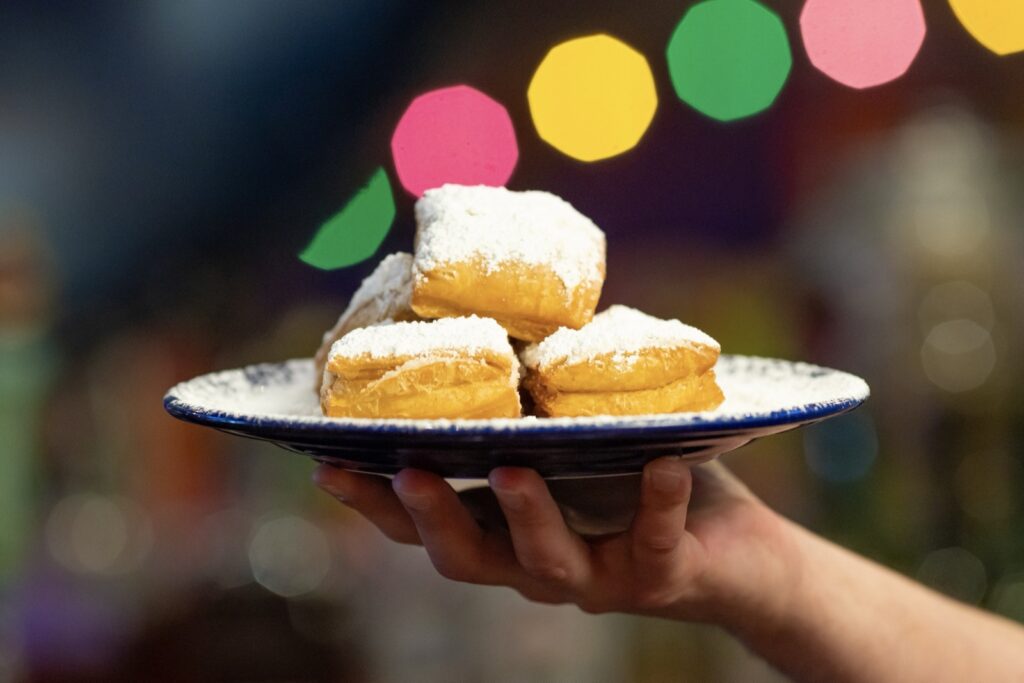 Plate of powdered beignets at Sunday brunch, Tibby's Winter Park